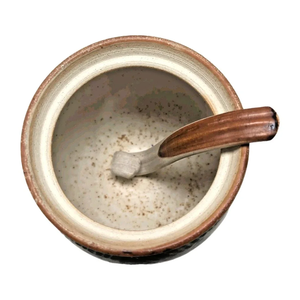 Vtg 70s‎ B. Welsh Studio Pacific Stoneware Lidded Honey Pot Jam Jar Spoon Oregon